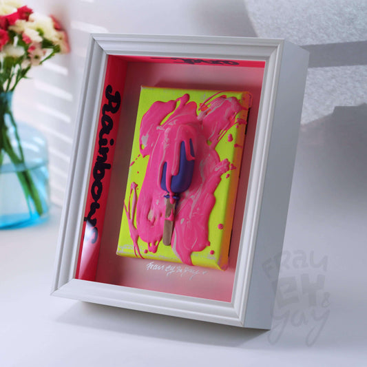 3D Eis Skulptur im Schaukasten Rahmen Pink-Gelb