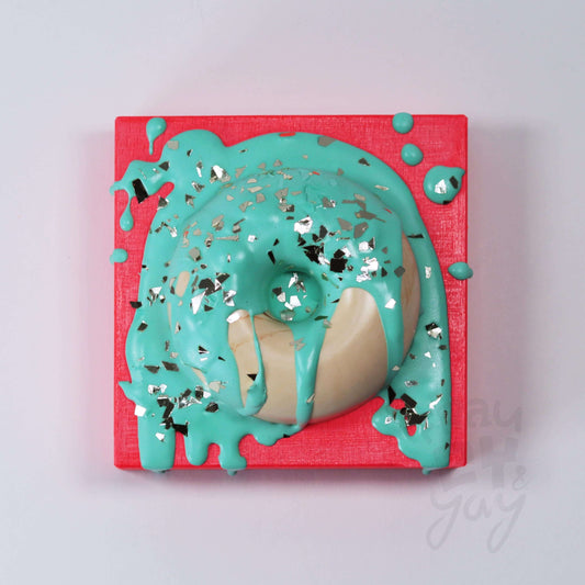 10×10×5,5 DonART mint neonrot auf Massivholz