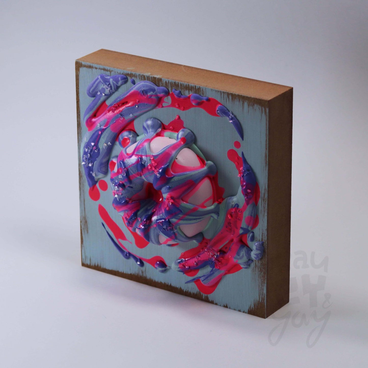 15×15×6 DonART lila blau Massivholz