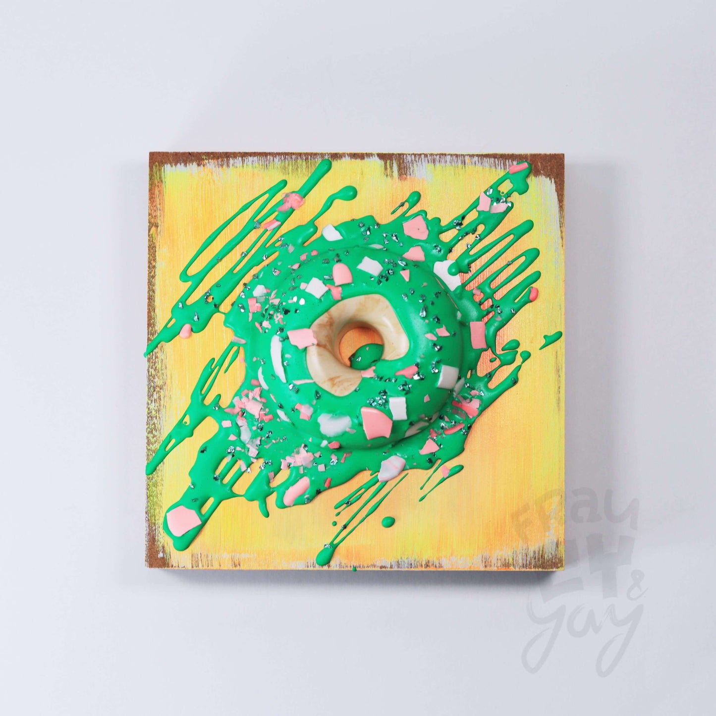 15×15×6 DonART grün gelb Massivholz