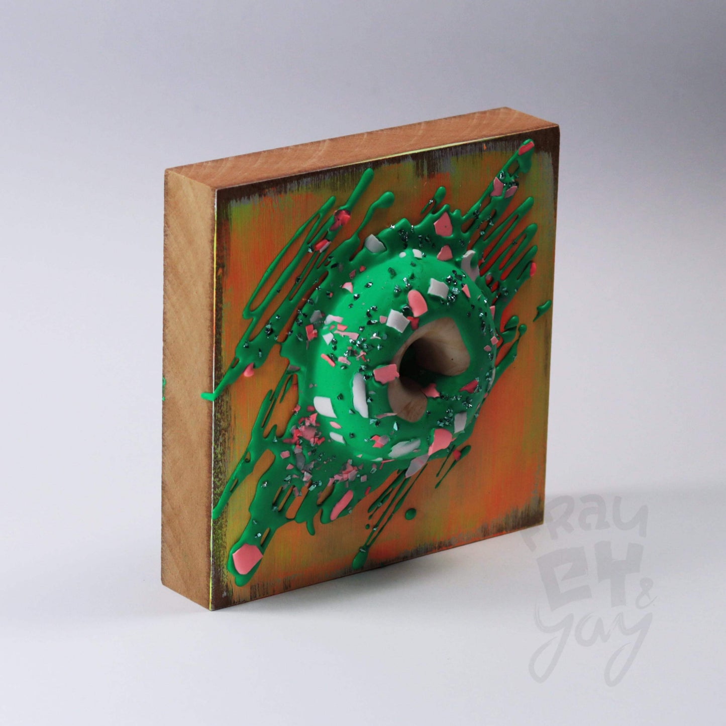 15×15×6 DonART grün gelb Massivholz